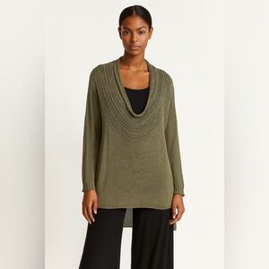 Sarah Pacini Olive Green Linen Blend Sweater One Size Italy Lagenlook Knit Top